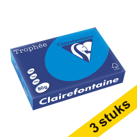 Aanbieding: 3x Clairefontaine gekleurd papier caribbean blauw 80 grams A4 (500 vel)