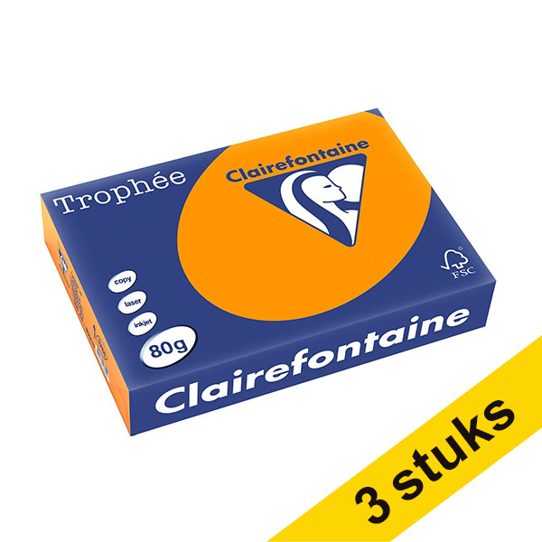 Aanbieding: 3x Clairefontaine gekleurd papier fel oranje 80 grams A4 (500 vel) 340041 - 1