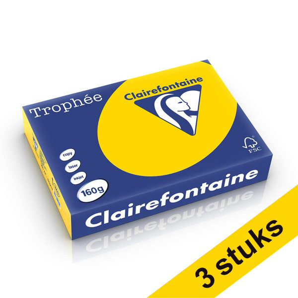 Aanbieding: 3x Clairefontaine gekleurd papier goudgeel 160 grams A4 (250 vel) 340035 - 1