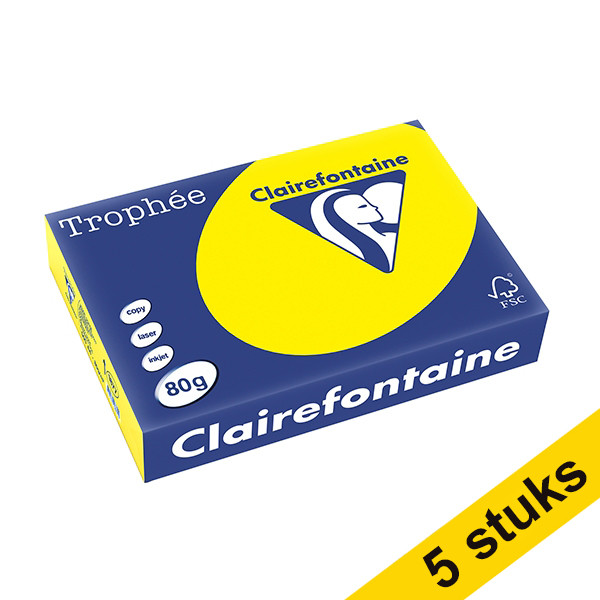 Clairefontaine Aanbieding: 5x Clairefontaine gekleurd papier zonnegeel 80 grams A4 (500 vel)  250403 - 1