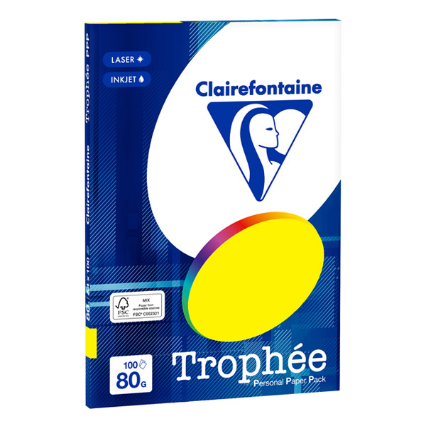 ramp arm dichtheid Clairefontaine gekleurd papier fluor geel 80 grams A4 (100 vel)  Clairefontaine 123inkt.nl