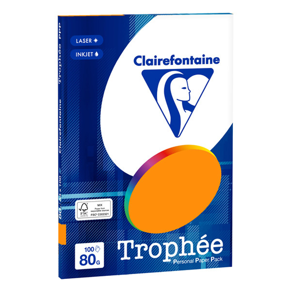 Clairefontaine gekleurd papier fluor oranje 80 grams A4 (100 vel) 4129 250016 - 1
