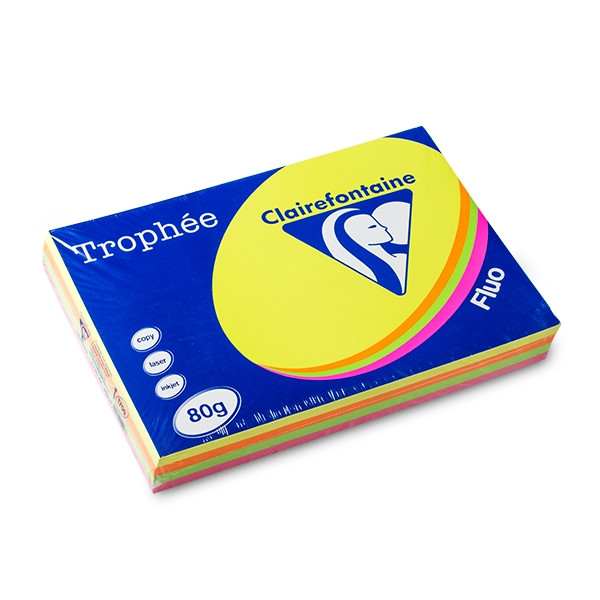 Clairefontaine multipack fluor roze/geel/oranje/groen 80 grams A3 (4 x 125 vel) 1709C 250297 - 1