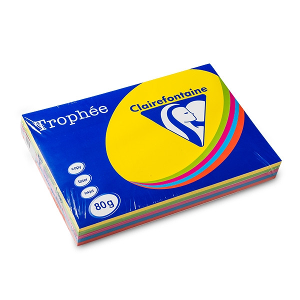 Clairefontaine multipack intens geel/groen/oranje/blauw/roze 80 grams A3 (5 x 100 vel) 1708C 250295 - 1