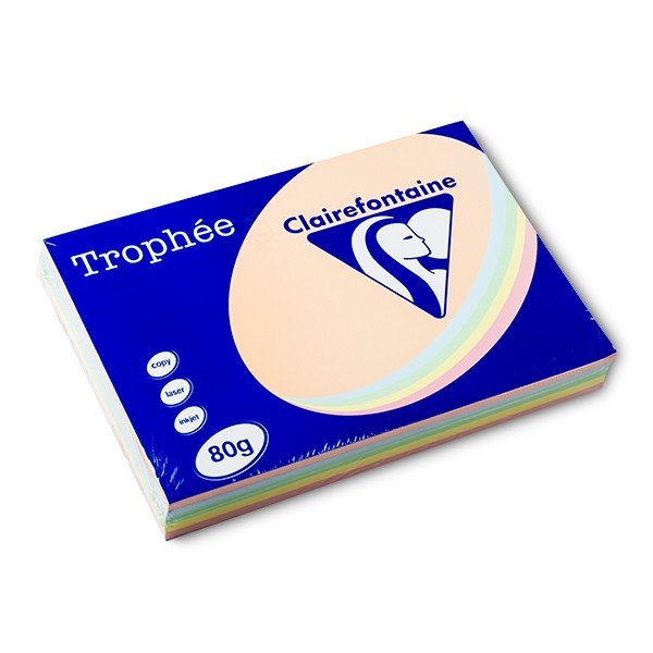 Clairefontaine multipack zalm/blauw/groen/kanariegeel/roze 80 grams A3 (5 x 100 vel) 1707C 250294 - 1