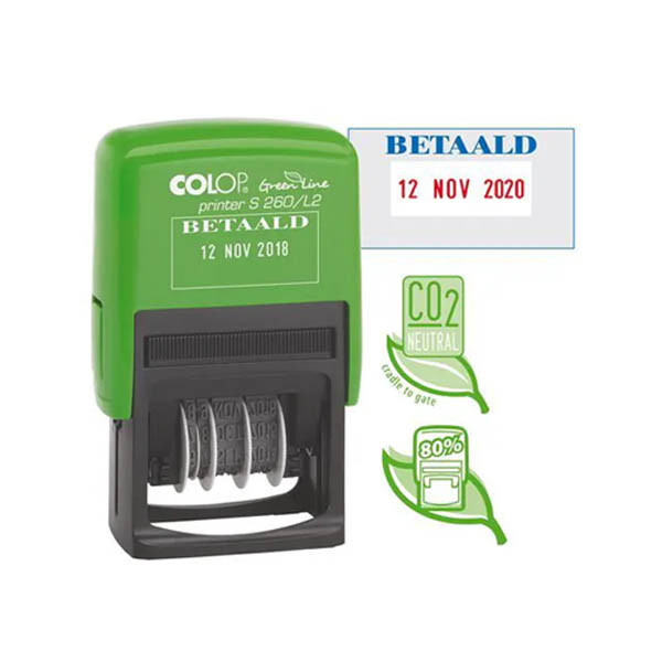Colop Printer S260/L2 'betaald' tekststempel green line 297994 - 1