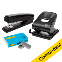 Combi aanbieding: 123inkt nietmachine zwart incl. 1000 nietjes en perforator zwart 2-gaats (30 vel)  302907