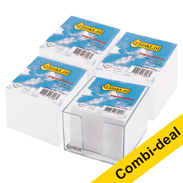 Combi aanbieding: 1x 123inkt memokubus + vulling en 3x 123inkt memokubusnavulling (1000 vel)  300629 - 1