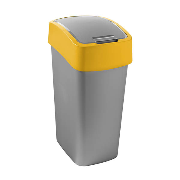 Curver Flip Bin Recycling prullenbak (45 liter, zilver/geel) 243890 - 1