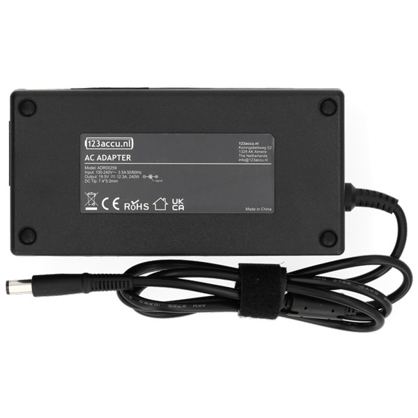 Dell adapter (19.5 V, 12.3 A, 240 W, 123accu huismerk) 00MFK9 02D76T 03KWGY 06RTJT 0706MH ADR00259 - 2
