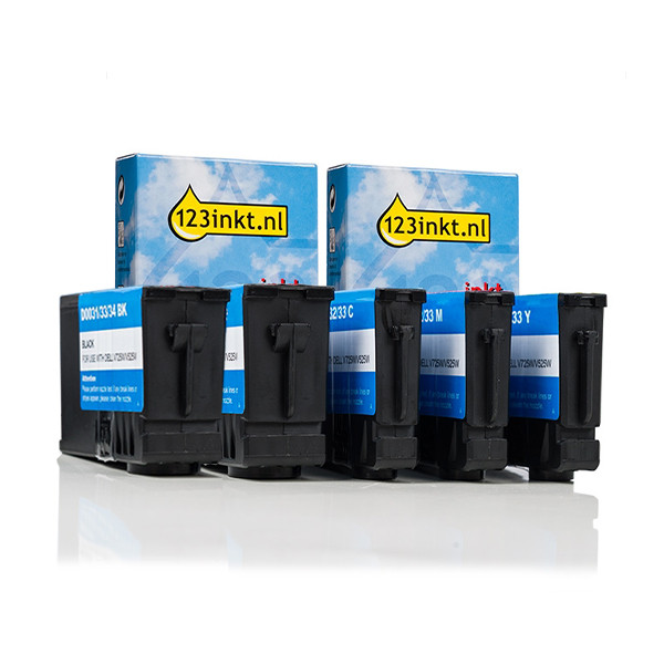Dell series 33 aanbieding: 592-11812, 13, 14, 15 2x zwart + 3 kleuren (123inkt huismerk)  160791 - 1