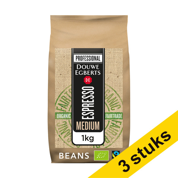 Douwe Egberts Aanbieding: 3x Douwe Egberts Espresso Organic en Fairtrade Medium Roast koffiebonen 1 kg  423925 - 1