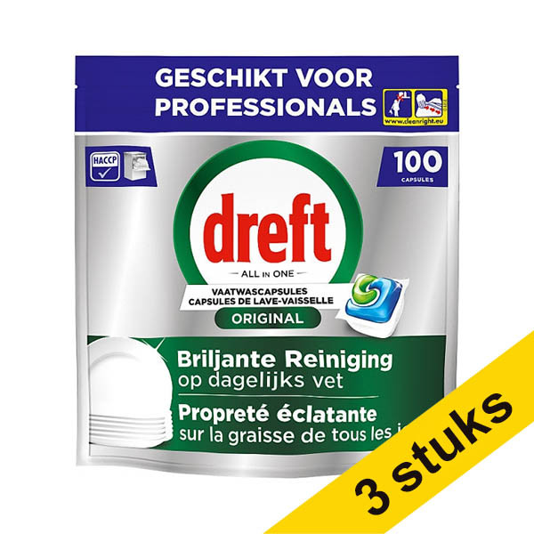 Aanbieding: 3x Dreft Professional All-in-One Original Vaatwastabletten (100 vaatwasbeurten) SDR08726 - 1