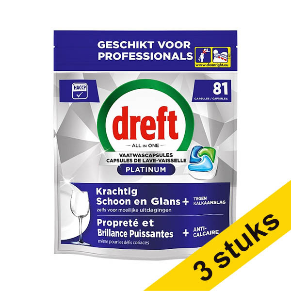 Aanbieding: 3x Dreft Professional All-in-One Platinum Vaatwastabletten (81 vaatwasbeurten) SDR08730 - 1