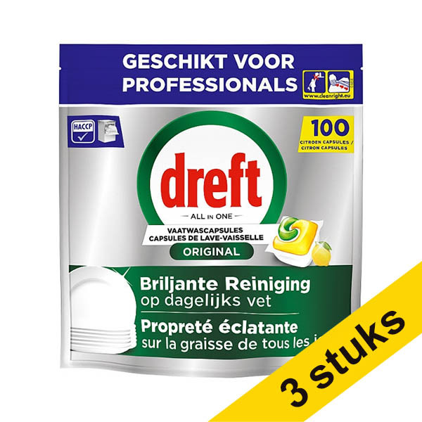 Aanbieding: 3x Dreft Professional Lemon Original Vaatwastabletten (100 vaatwasbeurten) SDR08728 - 1