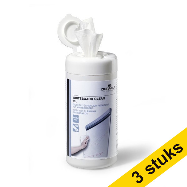 Aanbieding: 3x Durable vochtige reinigingsdoekjes voor whiteboards (100 stuks) 310234 - 1