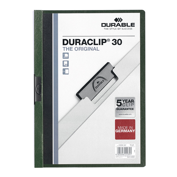 Durable Duraclip klemmap donkergroen A4 voor 30 pagina's 220032 310141 - 1