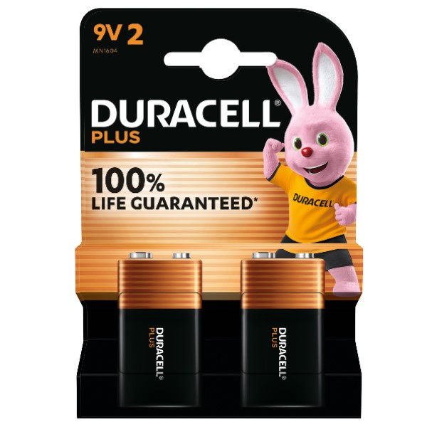 Duracell Plus 100% Life 9V / 6LR61 / E-Block Alkaline Batterij 2 stuks ADU00225 - 1