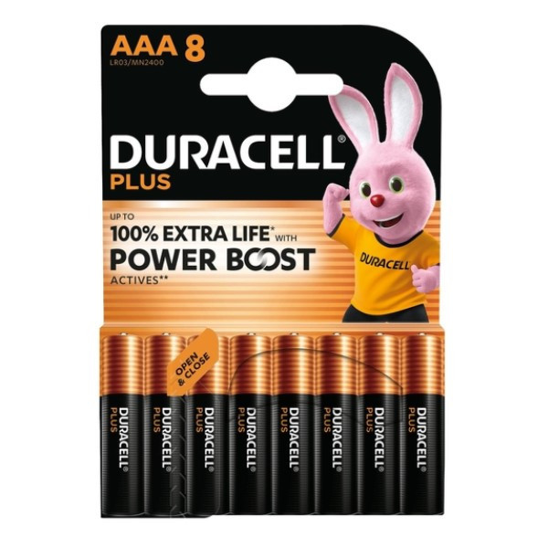 Duracell Plus Power Boost 100% Extra Life AAA / MN2400 / LR03 Alkaline Batterij 8 stuks ADU00402 - 1