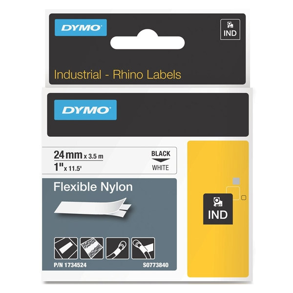 Dymo 1734524 IND Rhino tape flexibel nylon zwart op wit 24 mm (origineel) 1734524 088718 - 1