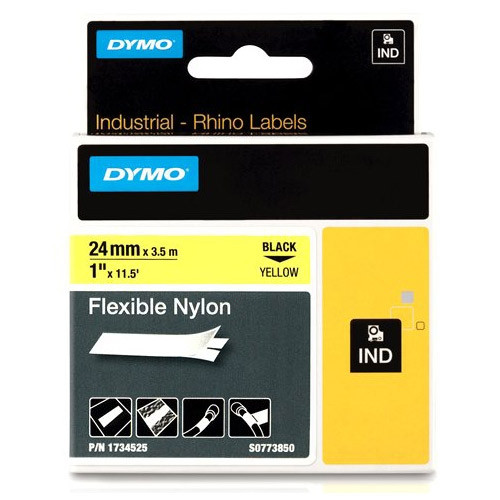Dymo 1734525 IND Rhino tape flexibel nylon zwart op geel 24 mm (origineel) 1734525 S0773850 088724 - 1