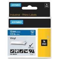 Dymo 1805243 IND Rhino tape vinyl wit op blauw 12 mm (origineel) 1805243 088646
