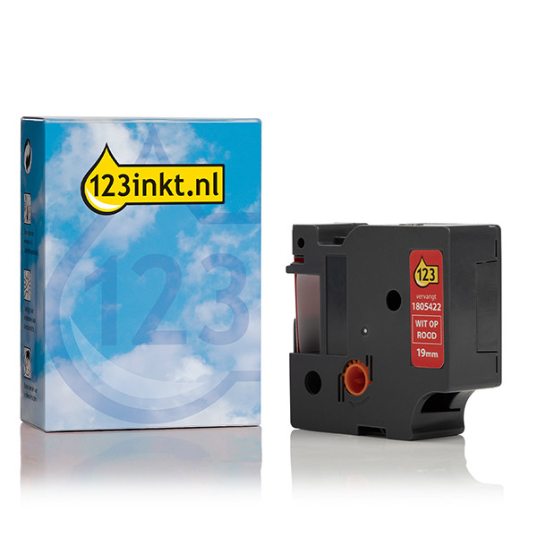 Dymo 1805422 IND Rhino tape vinyl wit op rood 19 mm (123inkt huismerk) 1805422C 088629 - 1