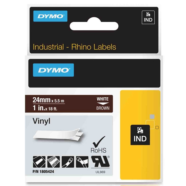 Dymo 1805424 IND Rhino tape vinyl wit op bruin 24 mm (origineel) 1805424 088662 - 1