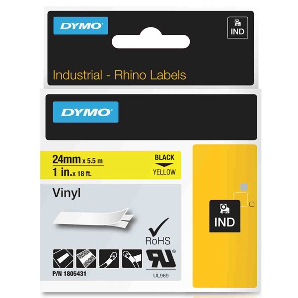 Dymo 1805431 IND Rhino tape vinyl zwart op geel 24 mm (origineel) 1805431 088612 - 1