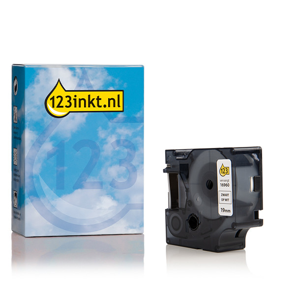 Dymo S0718070 / 16960 tape zwart op wit 19 mm (123inkt huismerk) S0718070C 088759 - 1