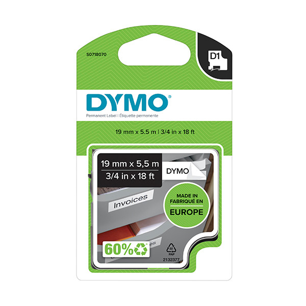 Dymo S0718070 / 16960 tape zwart op wit 19 mm (origineel) S0718070 088758 - 1