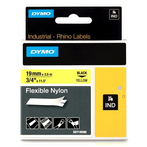 Dymo S0718090 / 18491 IND Rhino tape flexibel nylon zwart op geel 19 mm (origineel) 18491 S0718090 088722 - 1