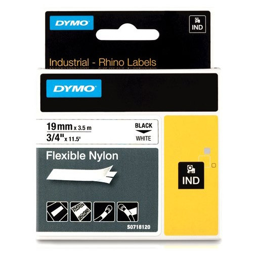 Dymo S0718120 / 18489 IND Rhino tape flexibel nylon zwart op wit 19 mm (origineel) 18489 S0718120 088716 - 1