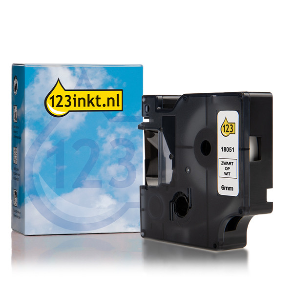 Dymo S0718260 / 18051 IND Rhino tape krimpkous zwart op wit 6 mm (123inkt huismerk) 088695 - 1