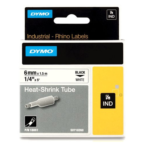 Dymo S0718260 / 18051 IND Rhino tape krimpkous zwart op wit 6 mm (origineel) 18051 088694 - 1