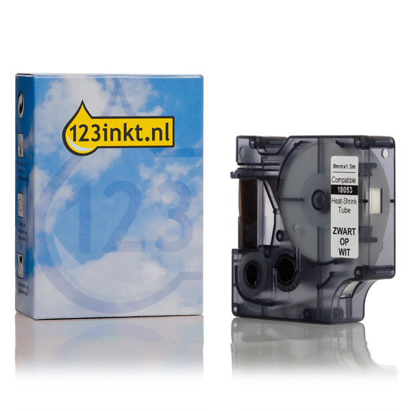 Dymo S0718280 / 18053 IND Rhino tape krimpkous zwart op wit 9 mm (123inkt huismerk) 18053C 088697 - 1