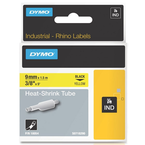 Dymo S0718290 / 18054 IND Rhino tape krimpkous zwart op geel 9 mm (origineel) 18054 088706 - 1