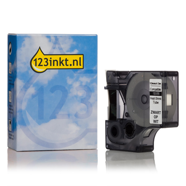 Dymo S0718300 / 18055 IND Rhino tape krimpkous zwart op wit 12 mm (123inkt huismerk) 18055C 088699 - 1