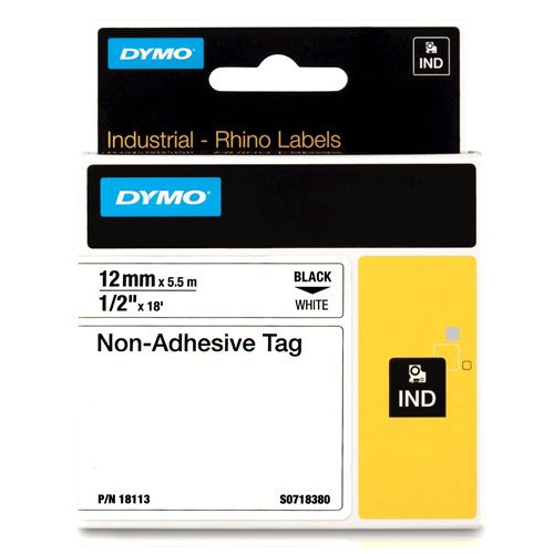 Dymo S0718380 / 18113 IND Rhino tape niet-klevend zwart op wit 12 mm (origineel) 18113 088728 - 1