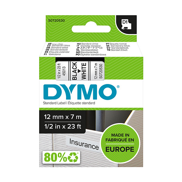 Dymo S0720530 / 45013 tape zwart op wit 12 mm (origineel) S0720530 088206 - 1