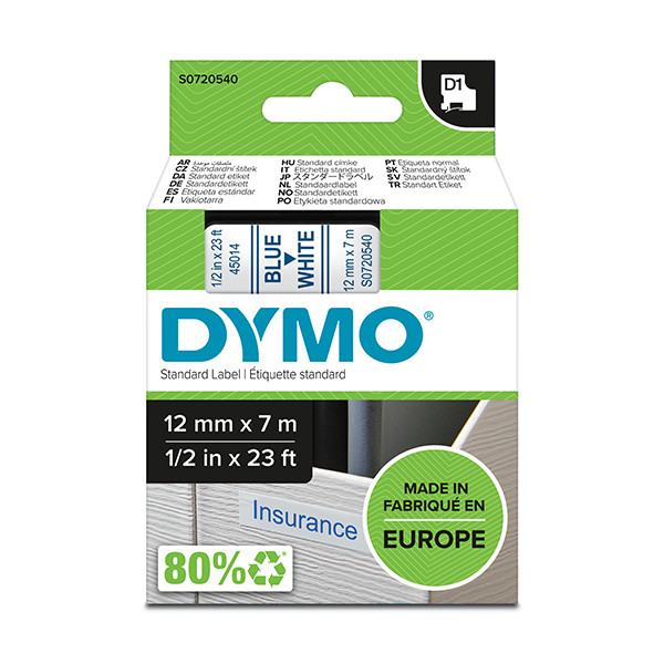 Dymo S0720540 / 45014 tape blauw op wit 12 mm (origineel) S0720540 088208 - 1