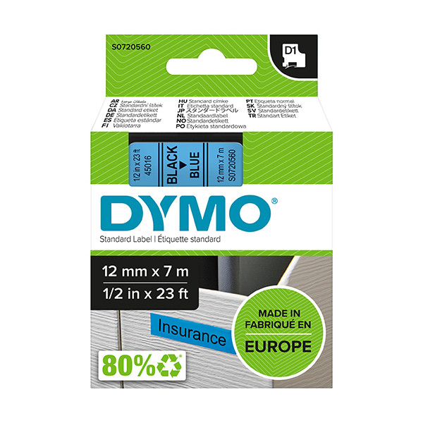 Dymo S0720560 / 45016 tape zwart op blauw 12 mm (origineel) S0720560 088212 - 1