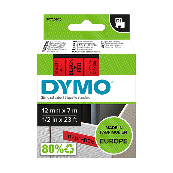 Dymo S0720570 / 45017 tape zwart op rood 12 mm (origineel) S0720570 088214 - 1