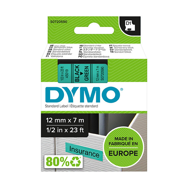 Dymo S0720590 / 45019 tape zwart op groen 12 mm (origineel) S0720590 088218 - 1