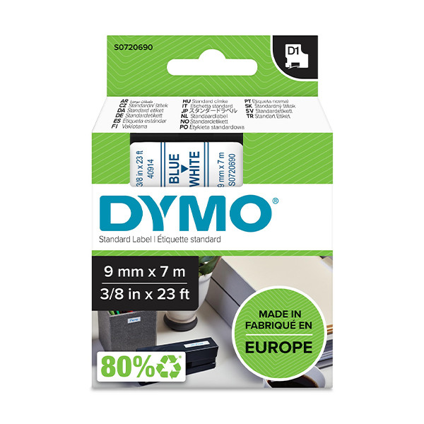 Dymo S0720690 / 40914 tape blauw op wit 9 mm (origineel) S0720690 088108 - 1