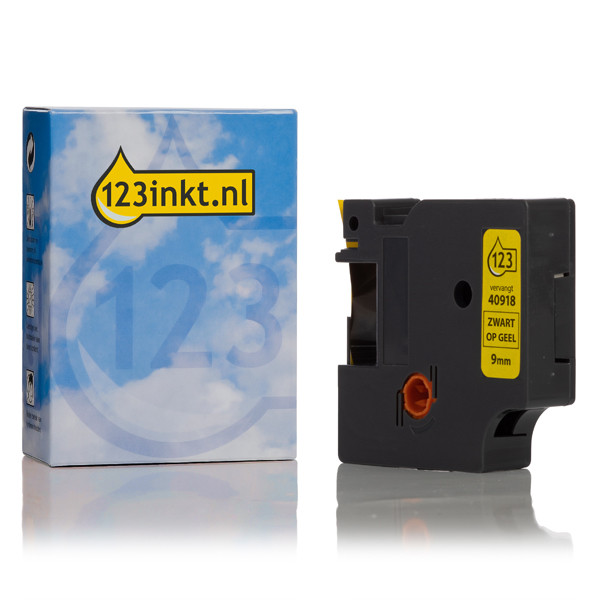 Dymo S0720730 / 40918 tape zwart op geel 9 mm (123inkt huismerk) S0720730C 088117 - 1