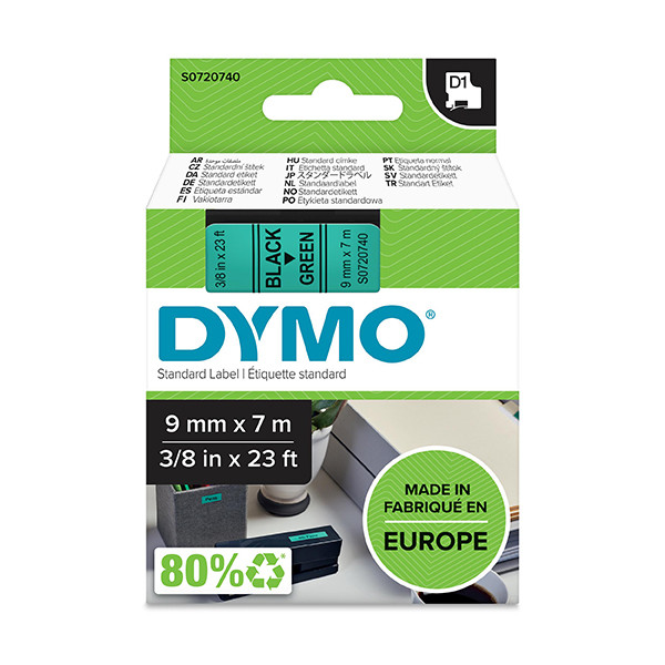 Dymo S0720740 / 40919 tape zwart op groen 9 mm (origineel) S0720740 088118 - 1