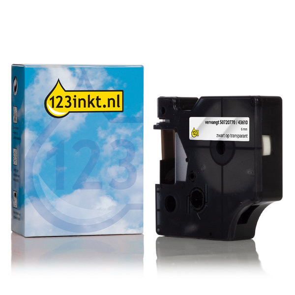 Dymo S0720770 / 43610 tape zwart op transparant 6 mm (123inkt huismerk) S0720770C 088003 - 1