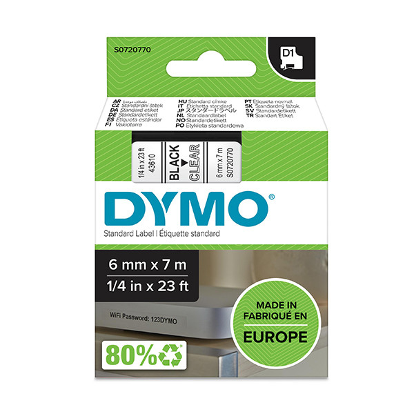 Dymo S0720770 / 43610 tape zwart op transparant 6 mm (origineel) S0720770 088002 - 1