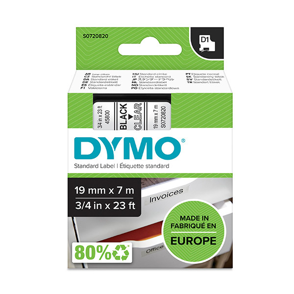 Dymo S0720820 / 45800 tape zwart op transparant 19 mm (origineel) S0720820 088400 - 1